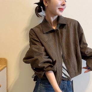 麂皮绒翻领加棉外套女欧洲站2026秋季新款欧货女装短款棉衣棉服潮