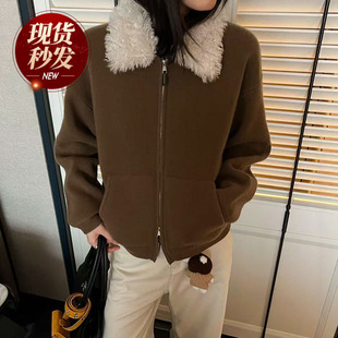 欧货女装 新款 短外套潮 女欧洲站2025冬装 羊羔毛翻领羊毛呢卫衣开衫