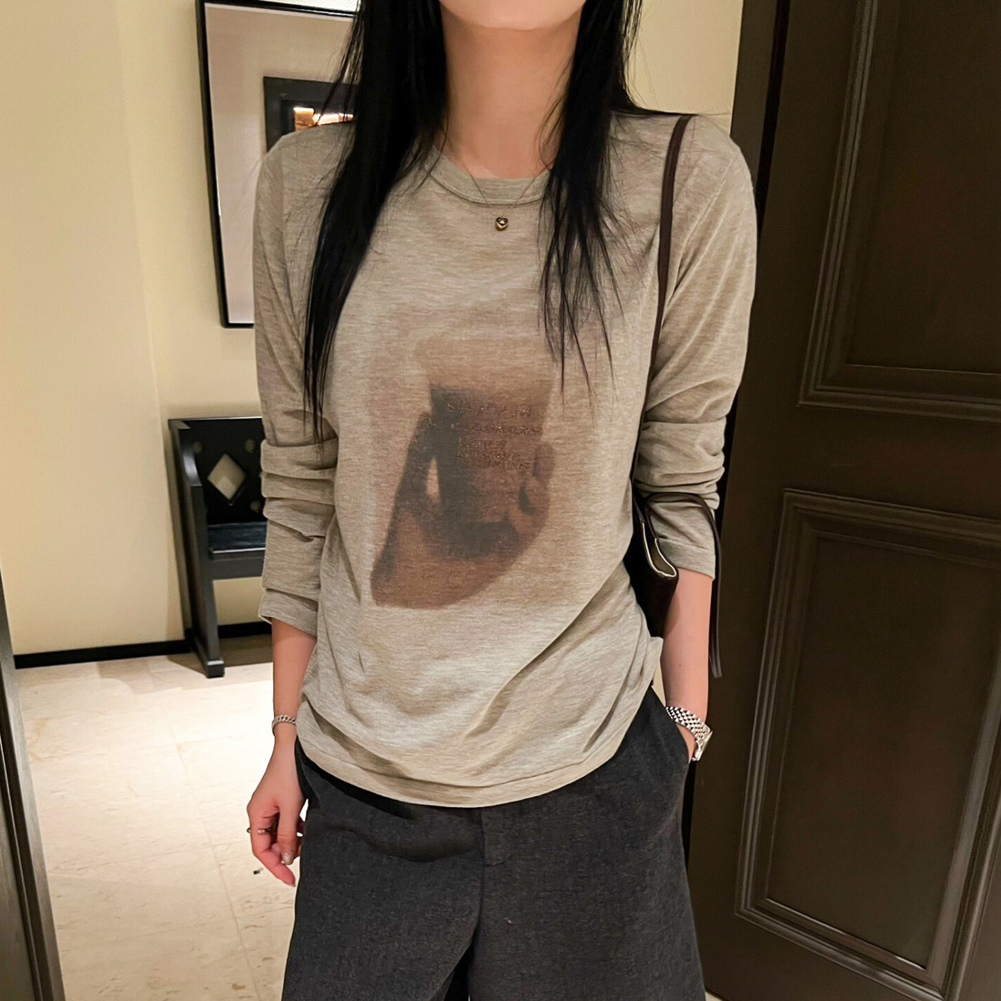 复古印花羊毛针织衫女欧货打底衫
