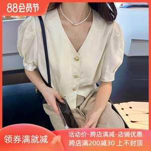 小香风醋酸缎面衬衫女欧洲站夏装2023新款欧货女装时尚洋气上衣潮