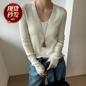 女欧洲站2025冬装 新款 欧货女装 重工亮丝U领羊毛针织衫 打底小衫 潮