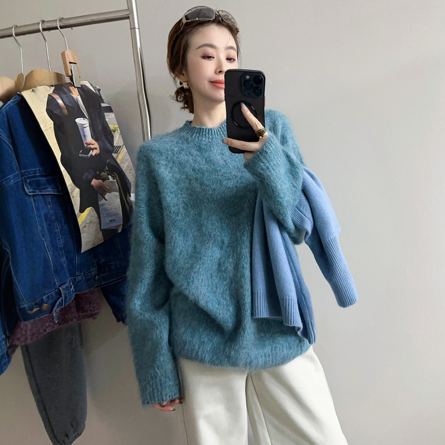 复古杂线浣熊绒针织衫女欧货上衣