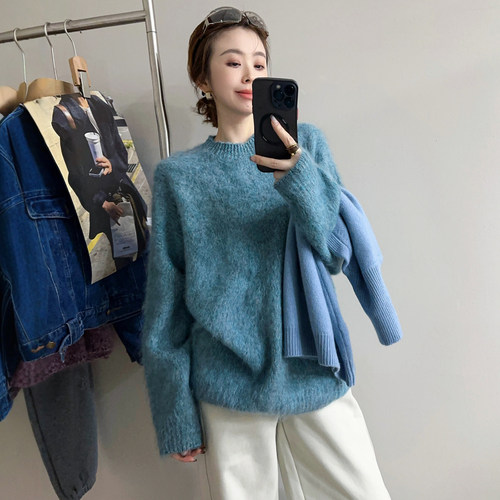复古杂线浣熊绒针织衫女欧货上衣