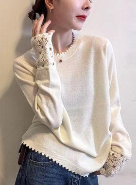 镂空钩花羊毛针织衫女欧洲站2025冬装新款欧货女装时尚打底小衫潮