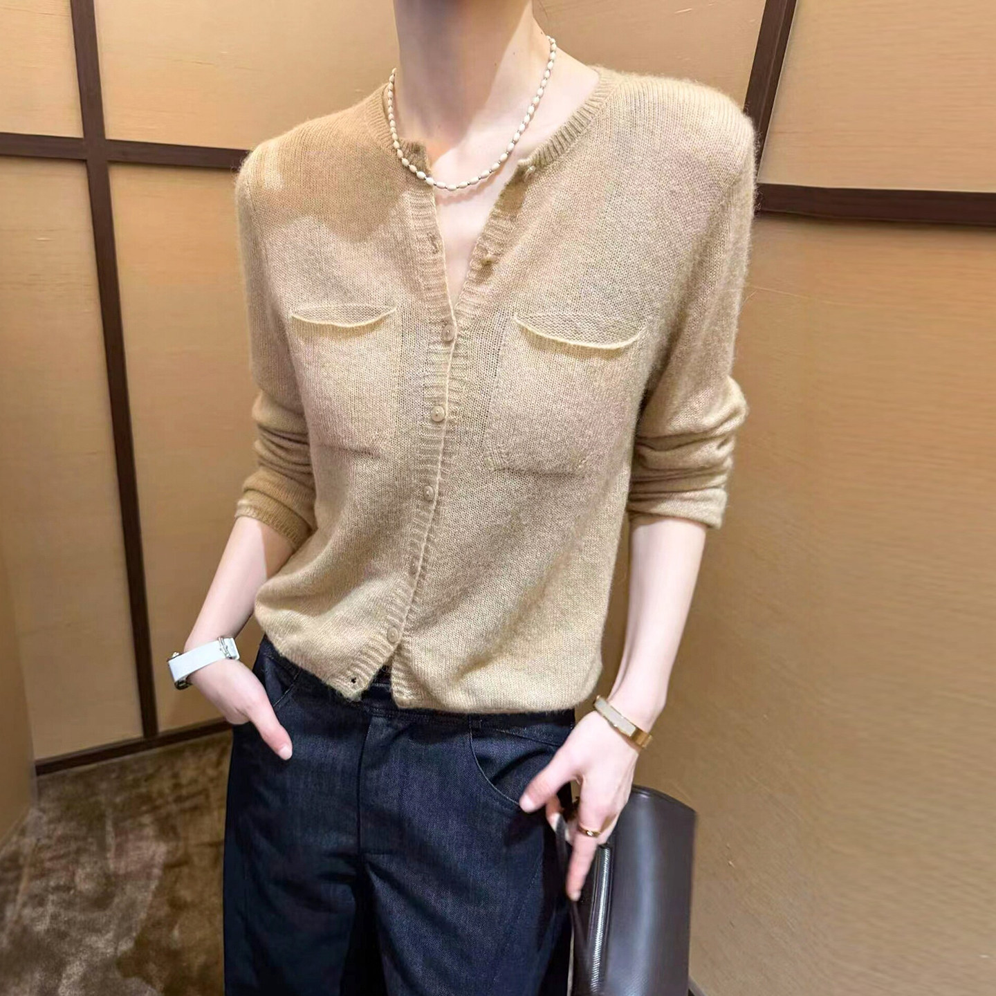 小香风细羊毛针织开衫女欧货毛衣