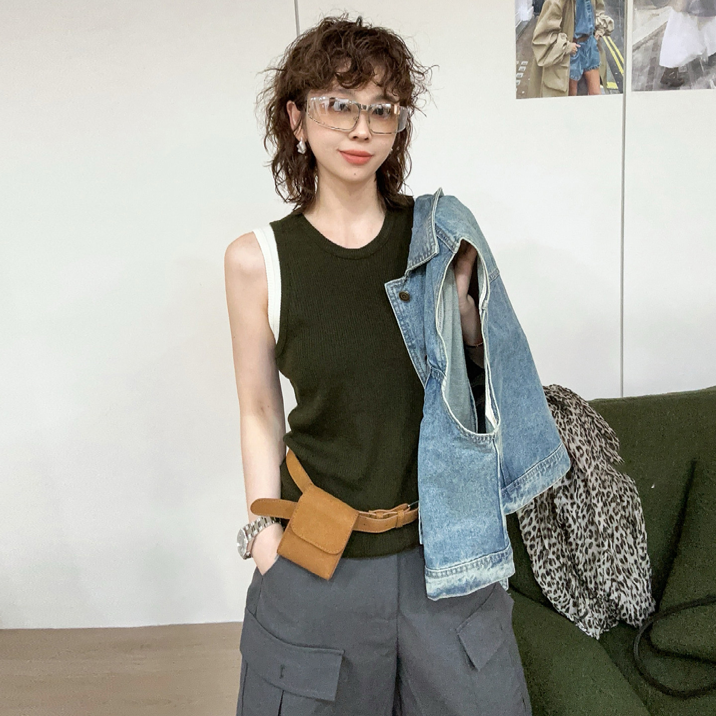 假两件拼接羊绒针织背心女欧洲站