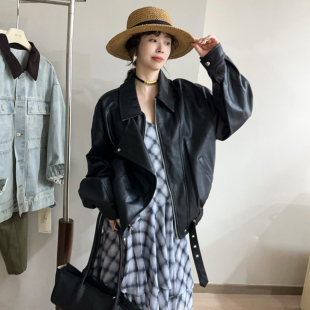 机车服潮 欧货女装 复古翻领蛋白皮PU皮衣外套女欧洲站2026春装 新款