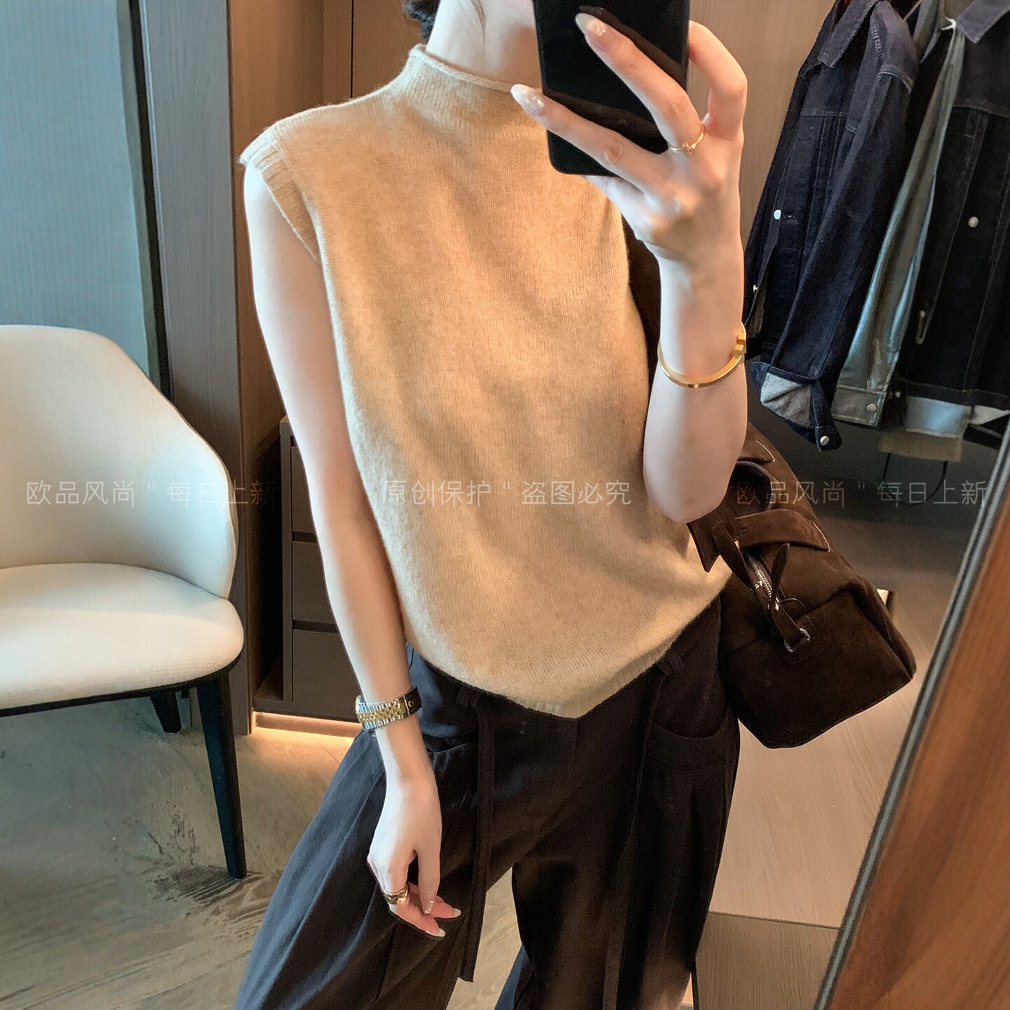 小半高领山羊绒针织衫女欧货毛衣