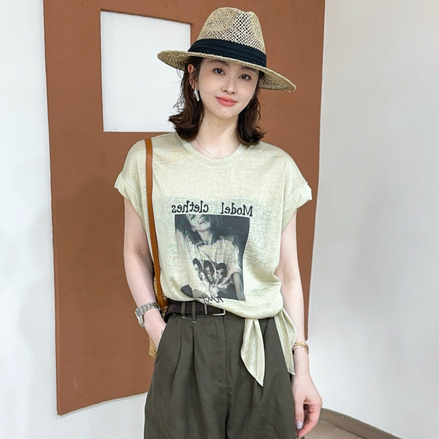 侧边打结印花面膜短袖T恤女欧洲站2026夏季新款欧货女装打底衫潮