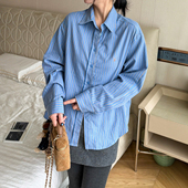 洋气小衫 撞色刺绣竖条纹长袖 潮 新款 欧货女装 衬衫 女欧洲站2026春装