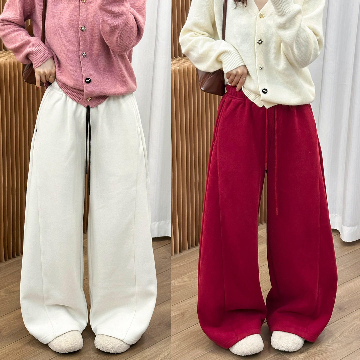 抽绳系带拖地加绒阔腿卫裤女欧洲站2025冬装新款欧货女装休闲裤潮,女装/女士精品,休闲裤,淘宝优惠券,粉丝福利购,淘宝优惠卷