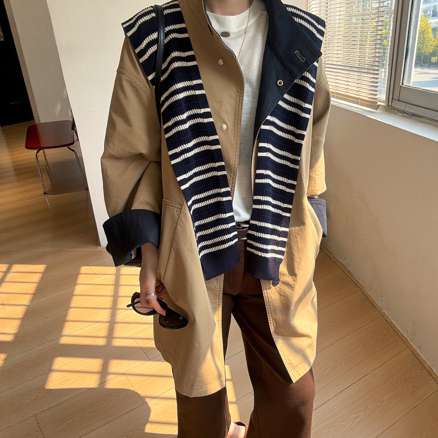 配披肩立领风衣外套女欧洲站上衣