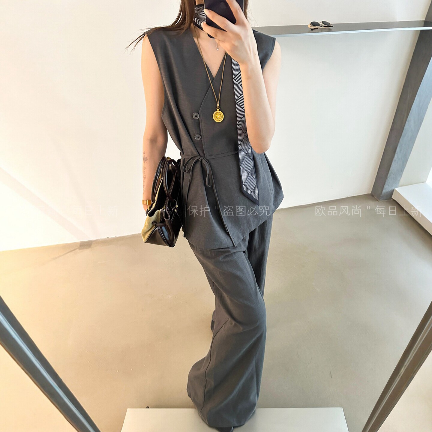领西装马甲阔腿裤两件套装女欧货