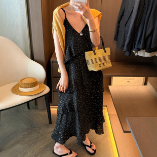 背心裙潮 欧货女装 荷叶边波点A字吊带连衣裙女欧洲站2026春装 新款