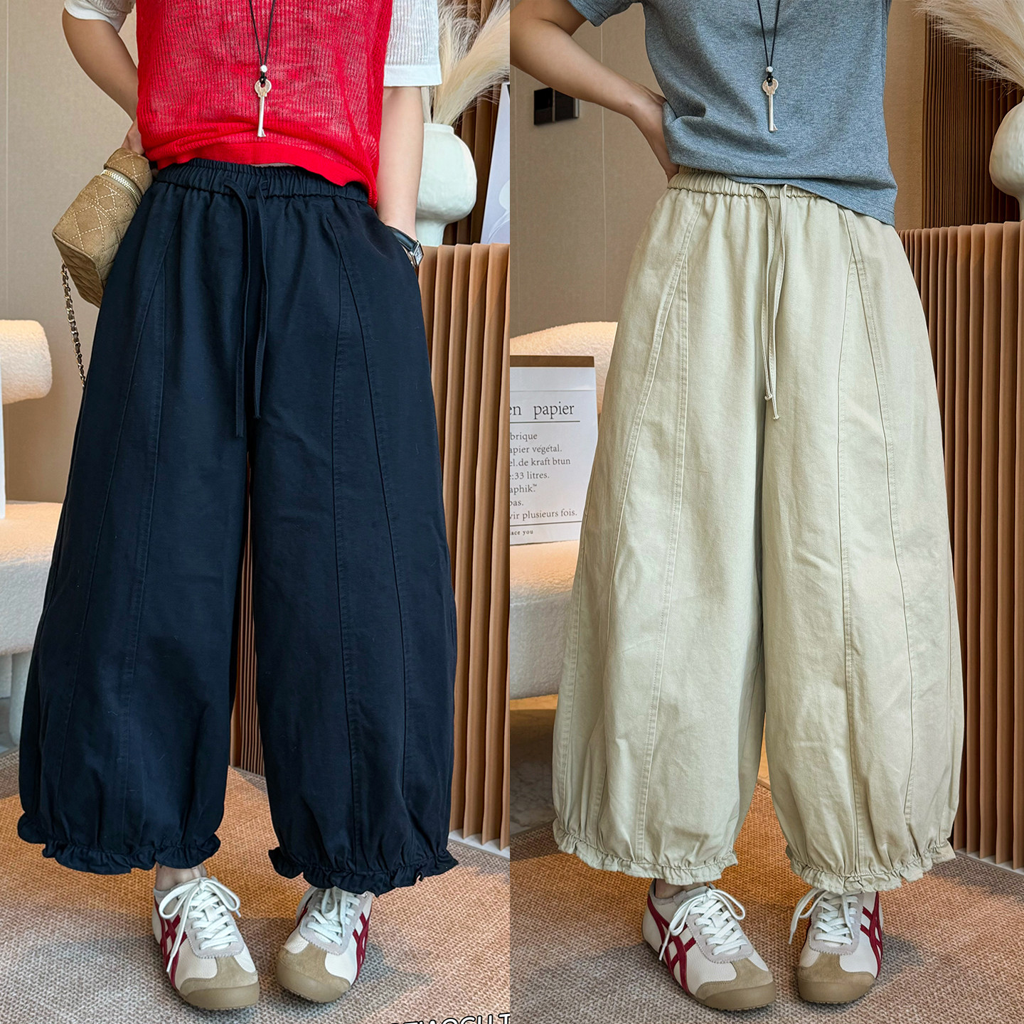 木耳边九分气球阔腿裤女欧洲站2026春装新款欧货女装花苞休闲裤潮