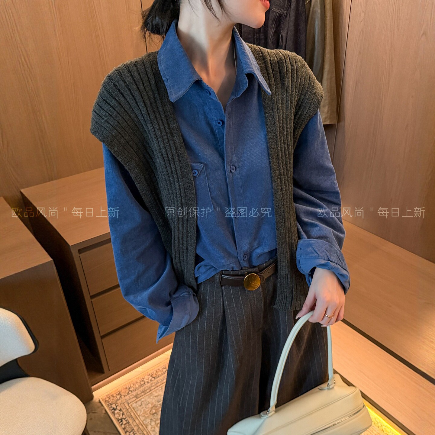 配披肩POLO领灯芯绒衬衫女欧洲站2026秋季新款欧货女装韩版上衣潮