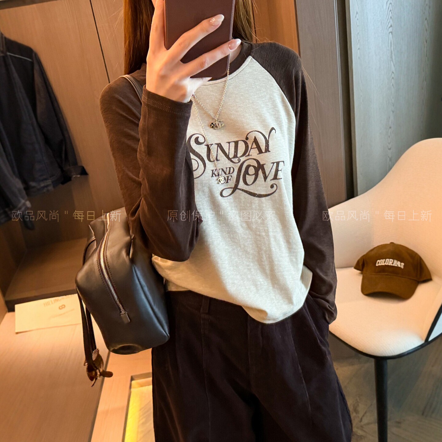 插肩袖字母印花长袖T恤女欧洲站