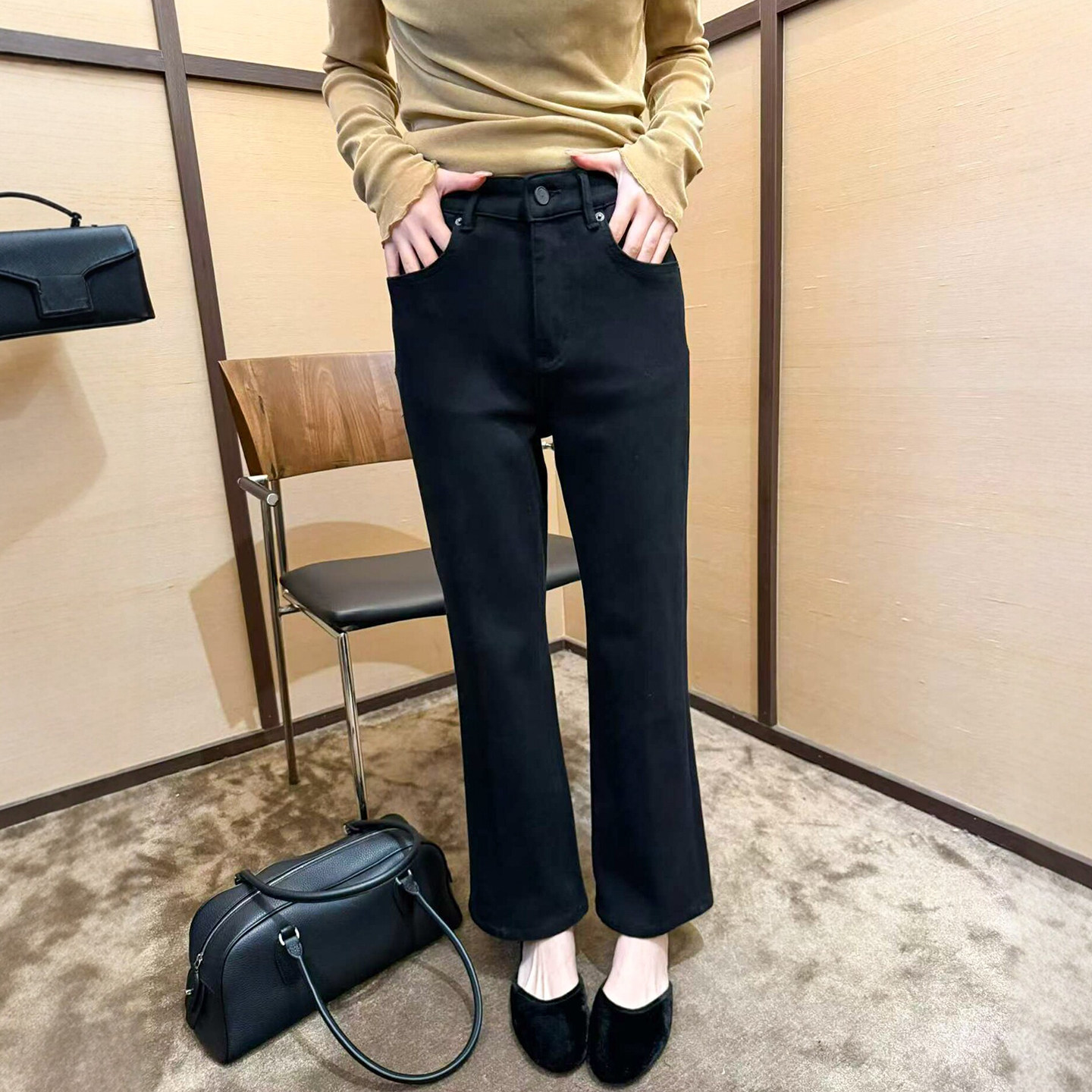 复古高腰微喇九分奶奶裤女欧洲站