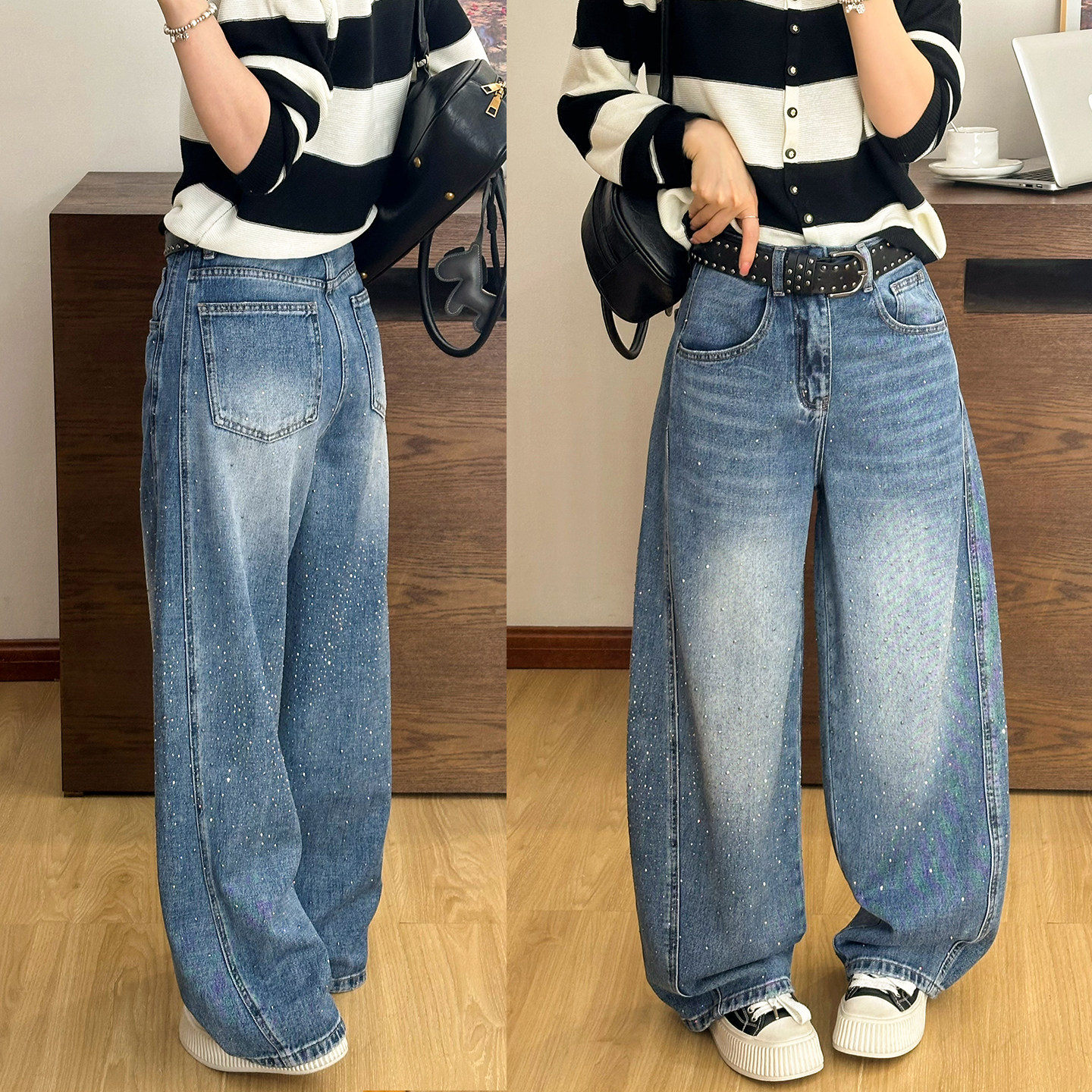 重工烫钻弯刀牛仔裤女欧洲站2026春装新款欧货女装时尚洋气裤子潮