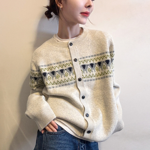 复古提花羊毛针织开衫女欧洲站2025冬装新款欧货女装毛衣短外套潮