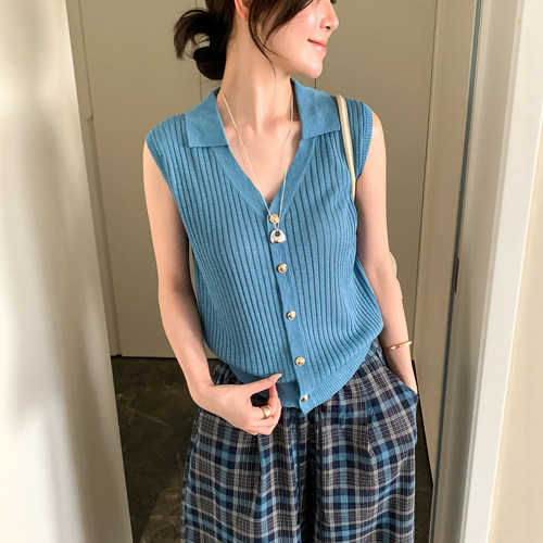 POLO领冰丝针织开衫女欧洲站上衣