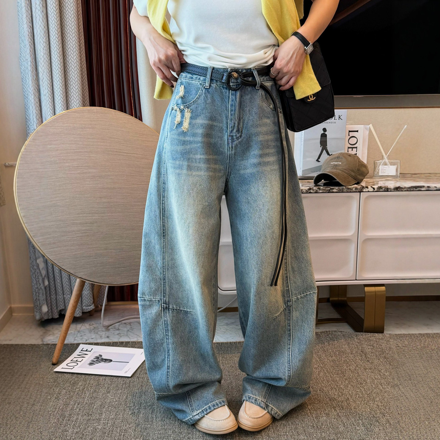 复古磨破拖地阔腿牛仔裤女欧洲站2026春装新款欧货女装直筒裤子潮