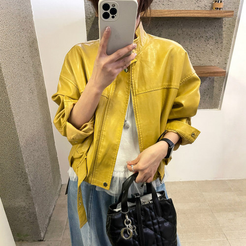 复古立领蛋白皮PU皮衣女欧货外套