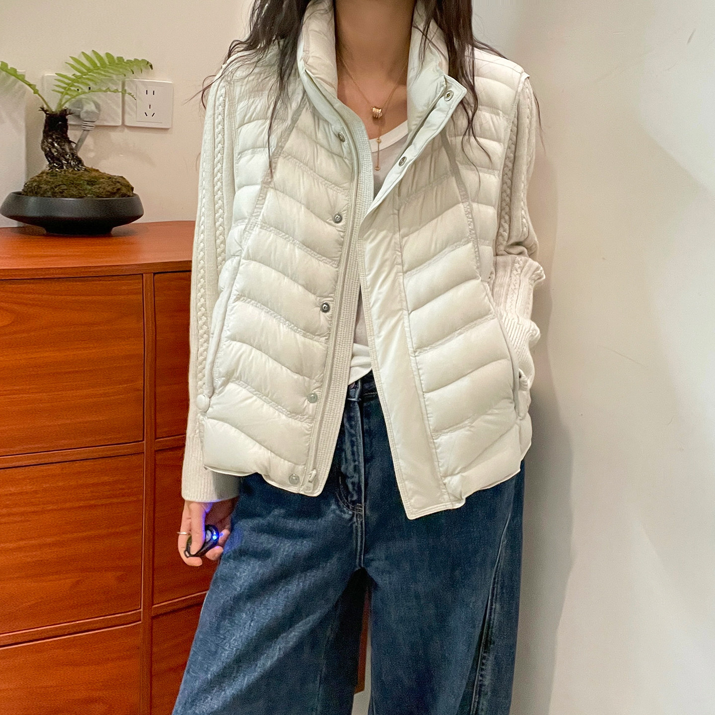 90白鸭绒羊毛针织袖羽绒服女欧货