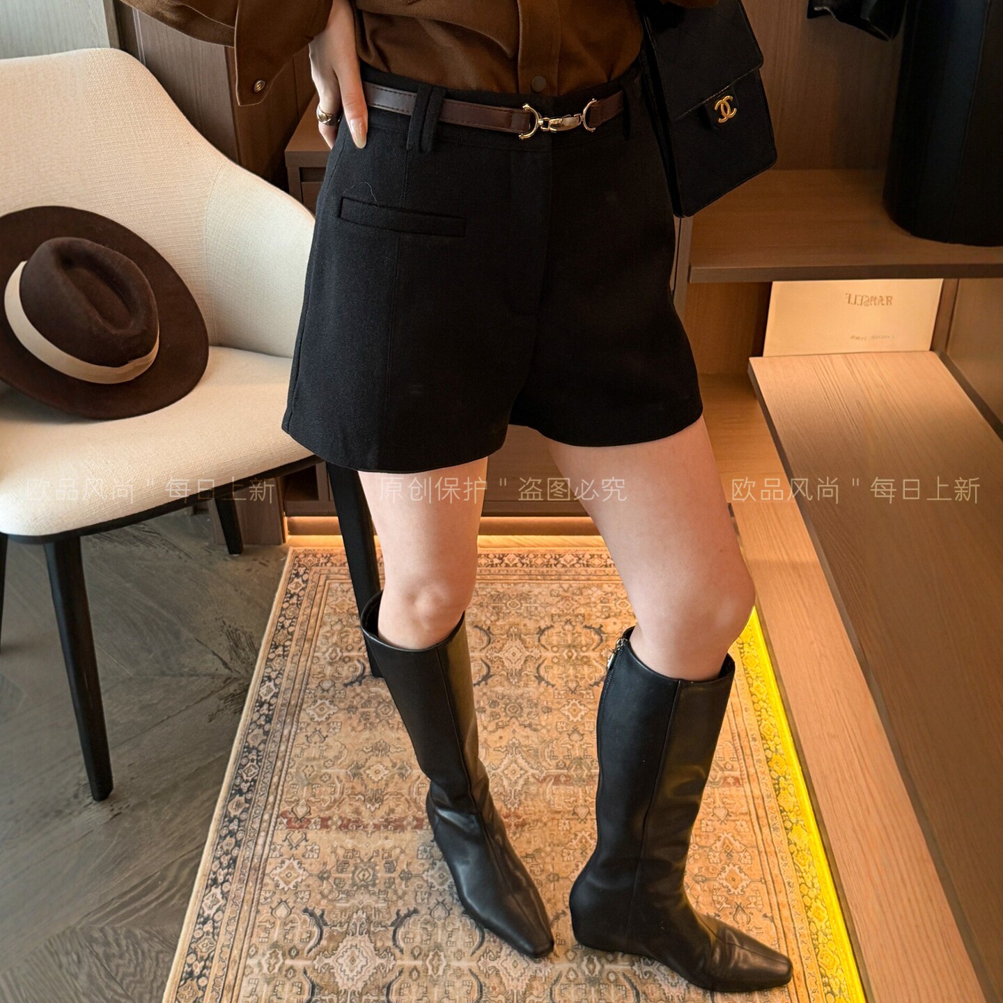 羊毛呢A字西装阔腿短裤女欧洲站