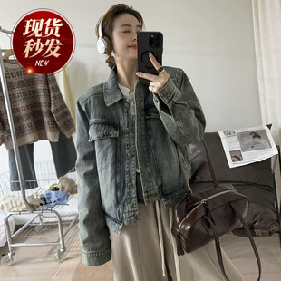 复古做旧翻领牛仔羽绒服女欧洲站2025冬装新款欧货女装短款外套潮