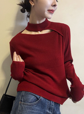 小心机挂脖高领羊毛针织衫女欧洲站2025冬装新款欧货女装打底衫潮