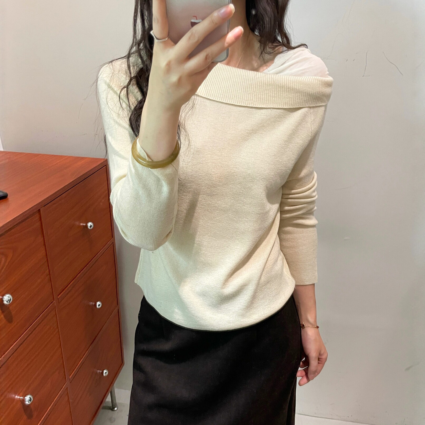 一字领露肩细羊毛针织衫女欧洲站