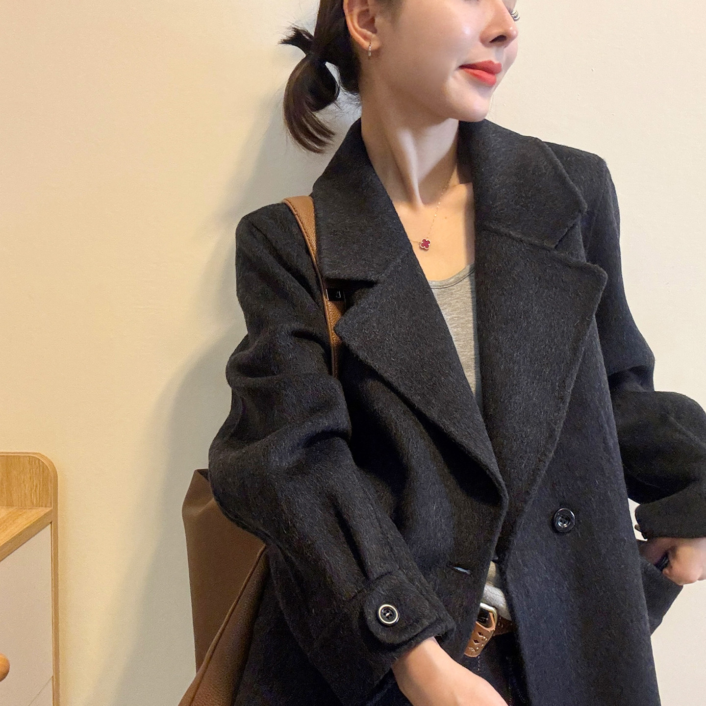 西装领双面羊绒大衣女欧洲站外套