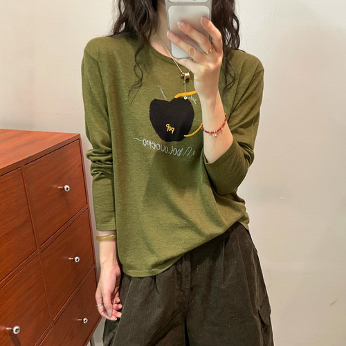 苹果字母印花细羊毛针织衫女欧货
