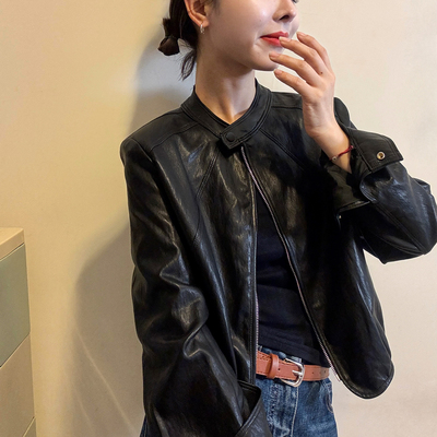复古蛋白皮PU皮衣外套女欧货外套