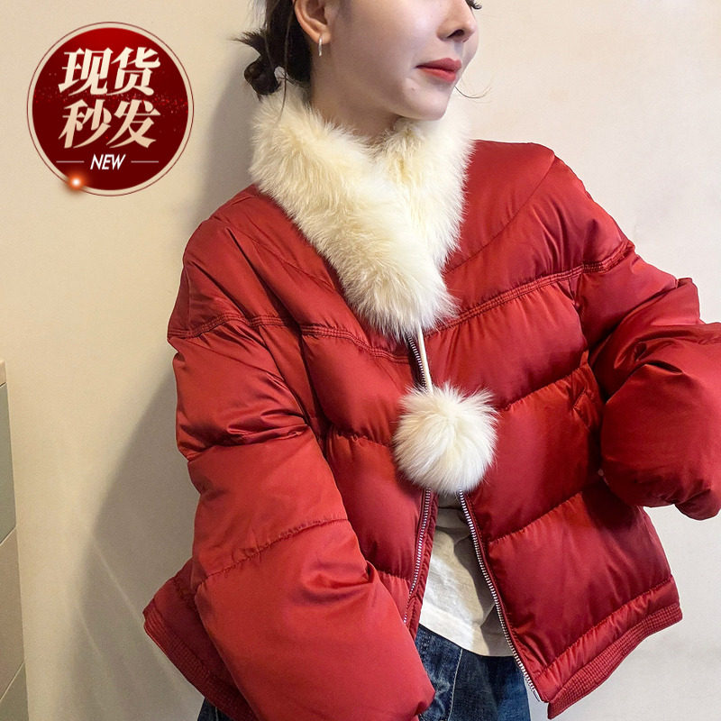 圣诞风配毛领面包羽绒服女欧洲站2025冬装新款欧货女装短款外套潮,女装/女士精品,羽绒服,淘宝优惠券,粉丝福利购,淘宝优惠卷