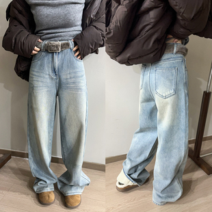 牛仔裤 阔腿裤 女欧洲站2025冬装 欧货女装 子潮 新款 复古拖地加绒窄版