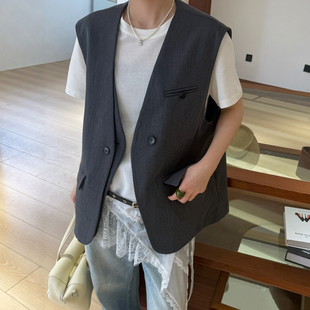 高级感V领西装马甲外套女欧洲站2026春装新款欧货女装短款上衣潮