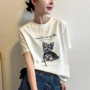 小狗印花修身面膜T恤女欧洲站2026春装新款欧货女装时尚打底衫潮