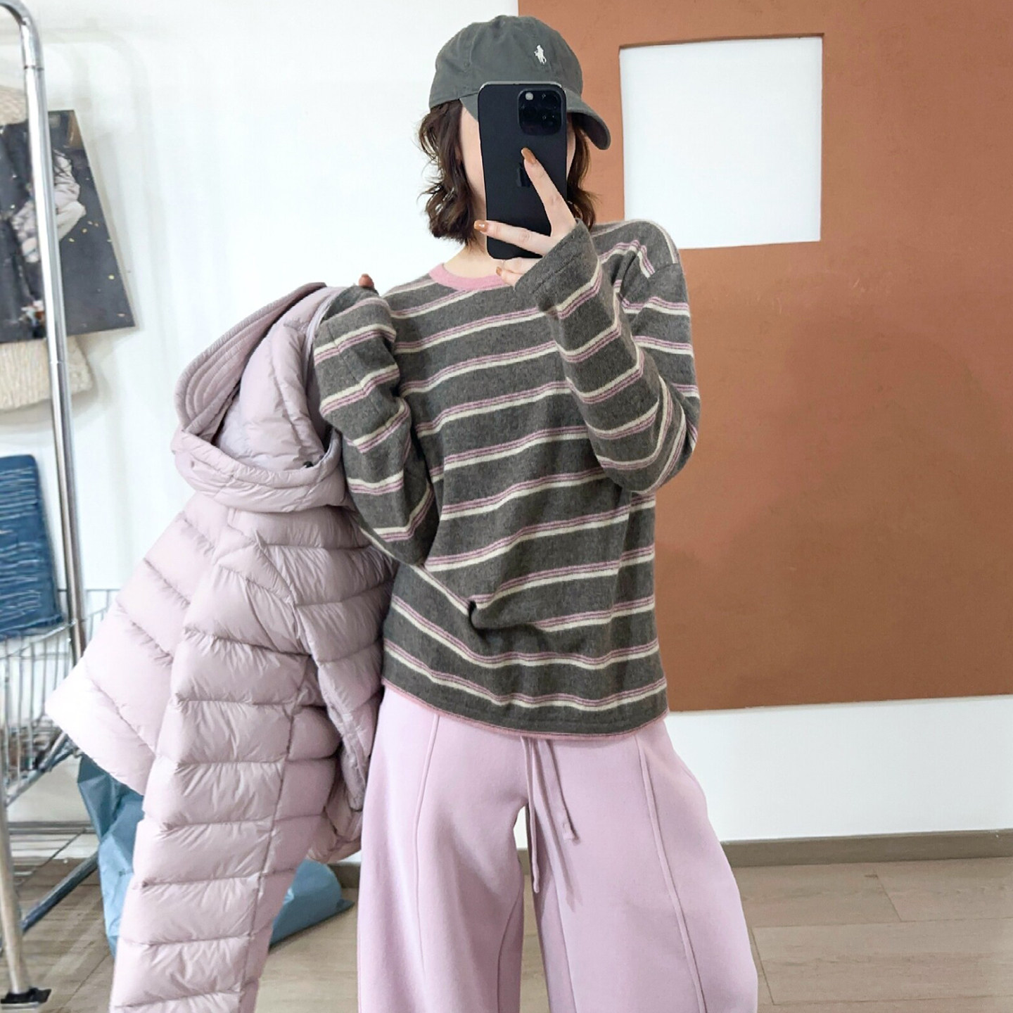 撞色条纹绵羊毛针织衫女欧洲站潮