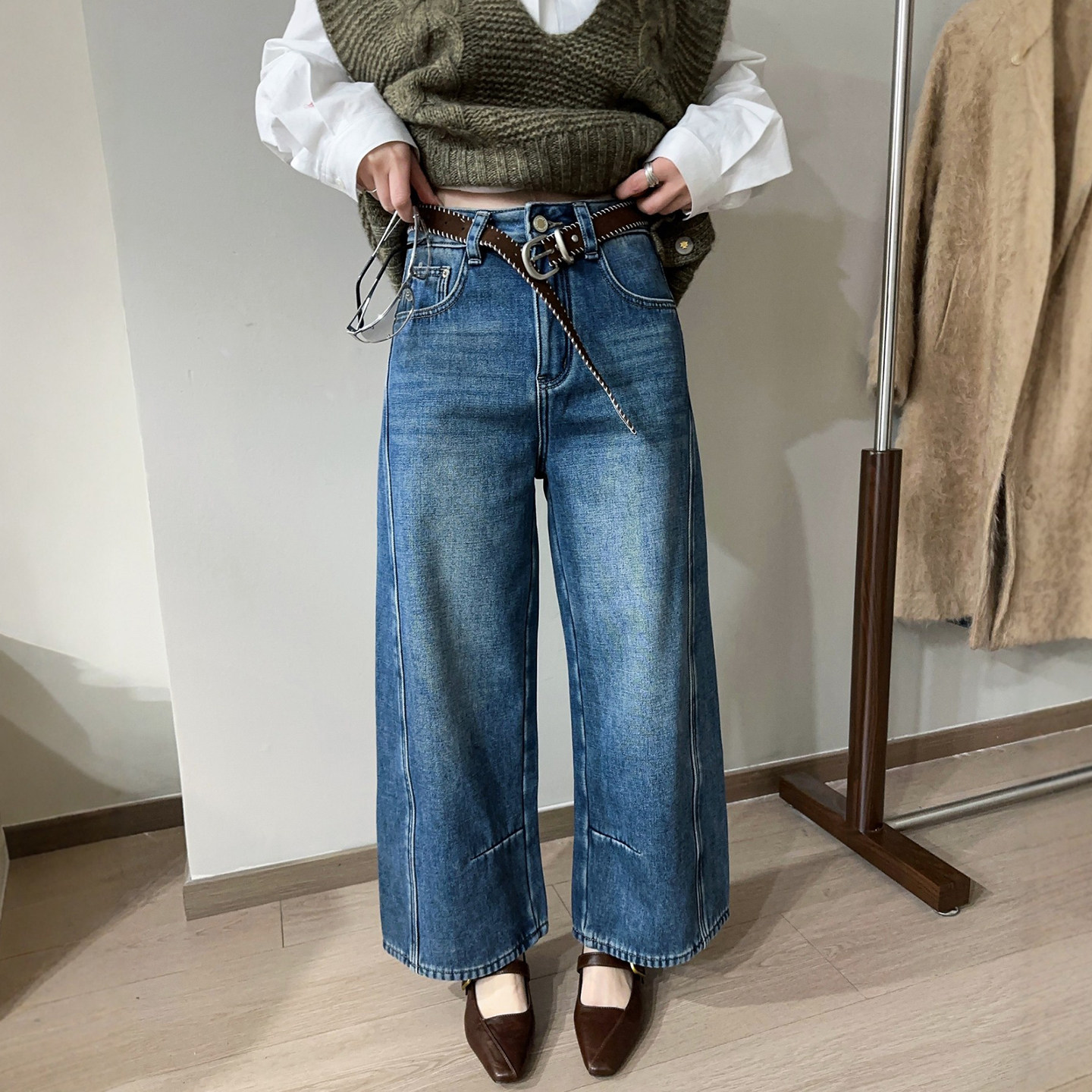 深蓝色烟管加绒牛仔裤女欧洲站2025冬装新款欧货女装九分直筒裤潮,女装/女士精品,牛仔裤,淘宝优惠券,粉丝福利购,淘宝优惠卷