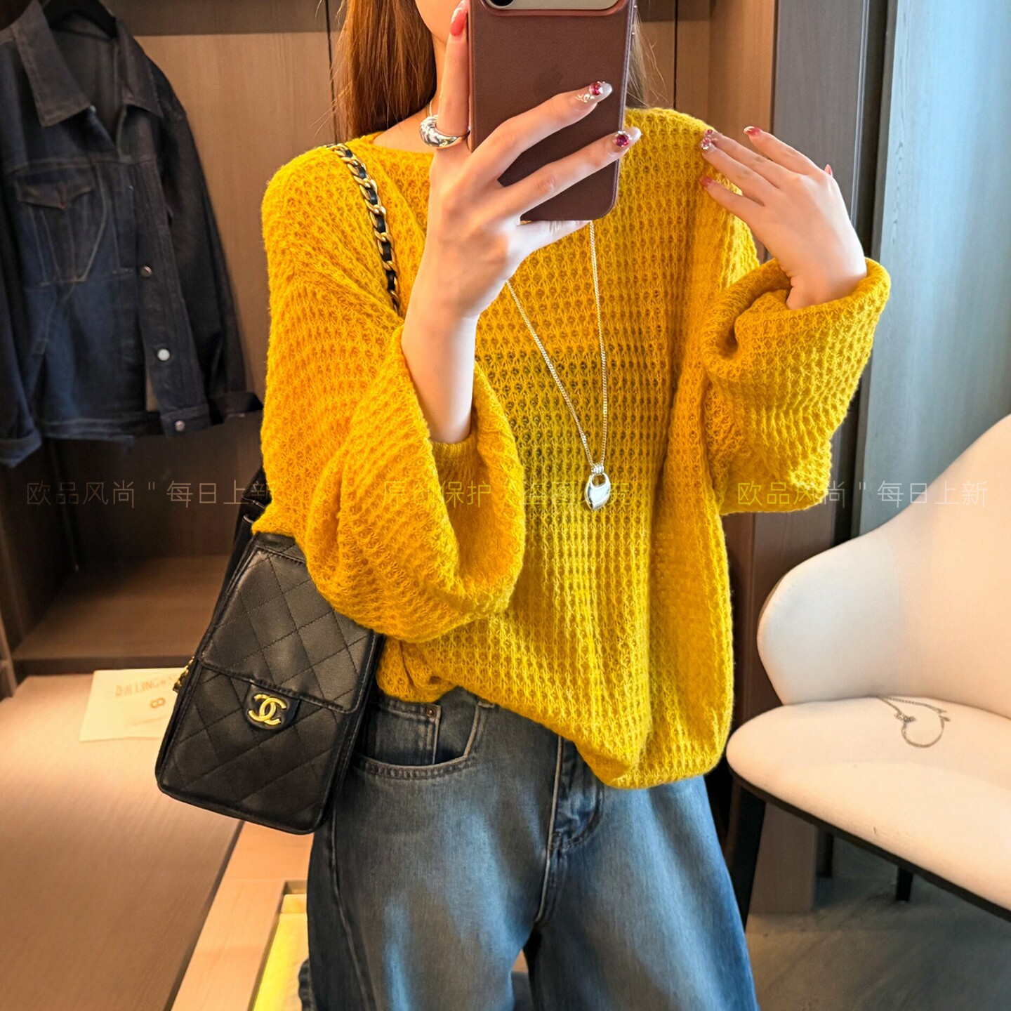 华夫格莱赛尔绵羊毛针织衫女欧货