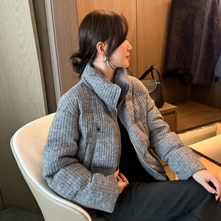 面包服外套潮 欧货女装 复古立领麻花纹羽绒服女欧洲站2025冬装 新款