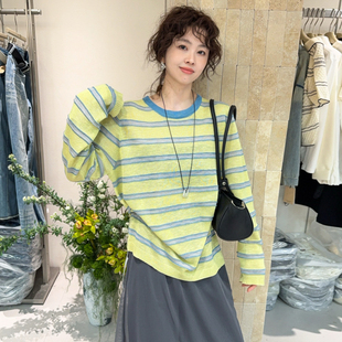 撞色条纹天丝面膜T恤女欧洲站2026春装新款欧货女装防晒打底衫潮