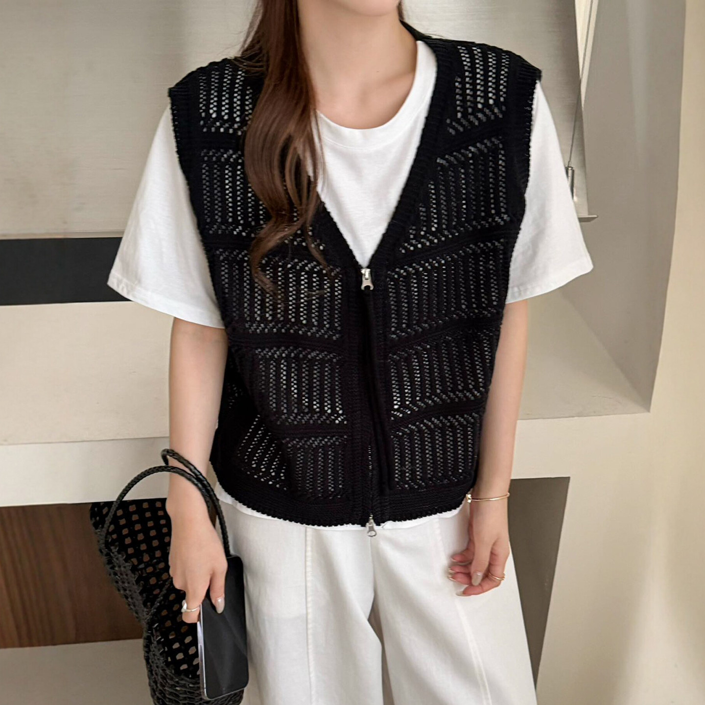 镂空钩花冰丝针织开衫马甲两件套上衣女欧洲站2026春装新款欧货潮