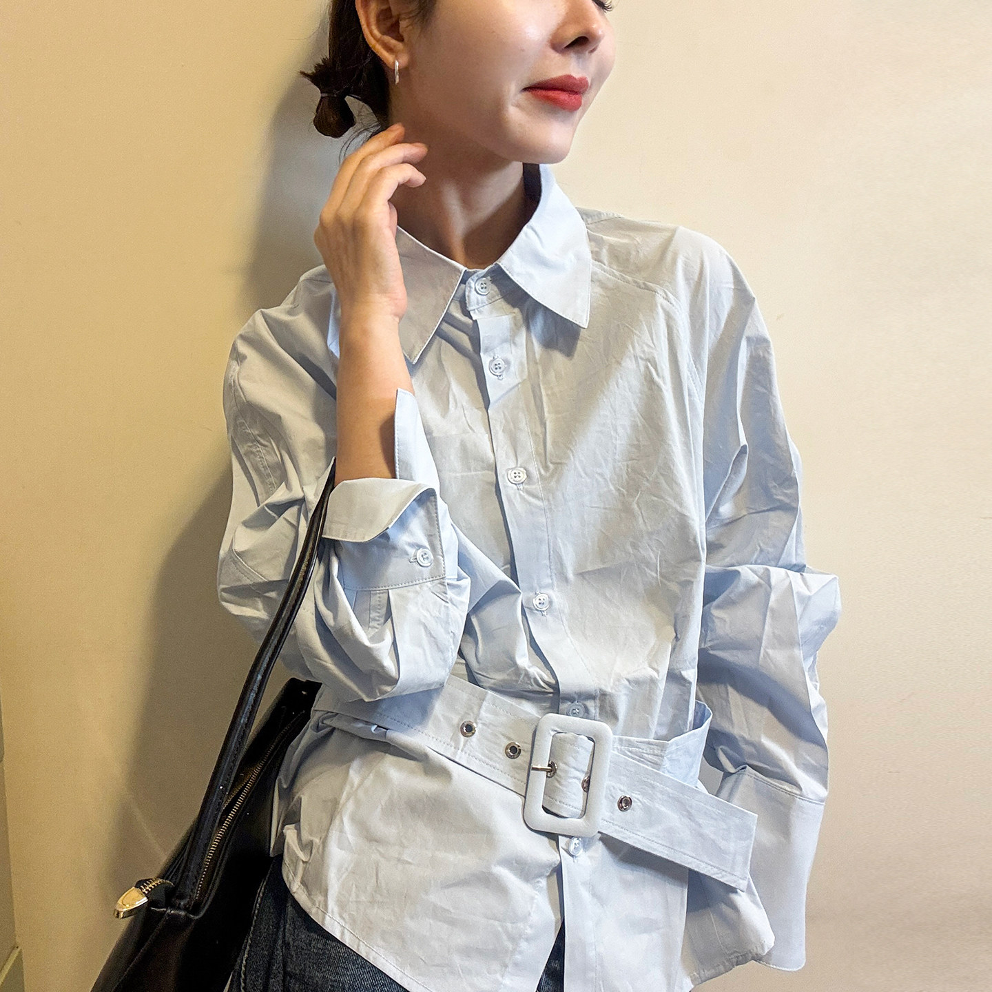 配腰带翻领休闲衬衫女欧洲站2026春装新款欧货女装时尚洋气小衫潮