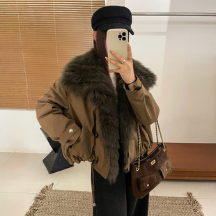 短外套潮 欧货女装 狐狸毛皮毛一体皮草羽绒服女欧洲站2025冬装 新款