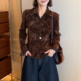 POLO领工装金丝绒衬衫女欧洲站2026早秋新款欧货女装时尚洋气上衣