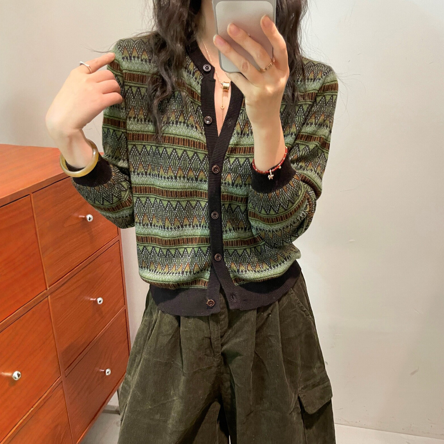 民族风印花绵羊毛针织开衫女欧货