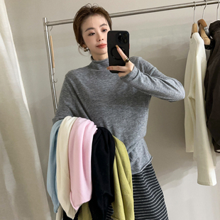 打底小衫 小半高领卷边羊毛针织衫 欧货女装 新款 潮 女欧洲站2025冬装